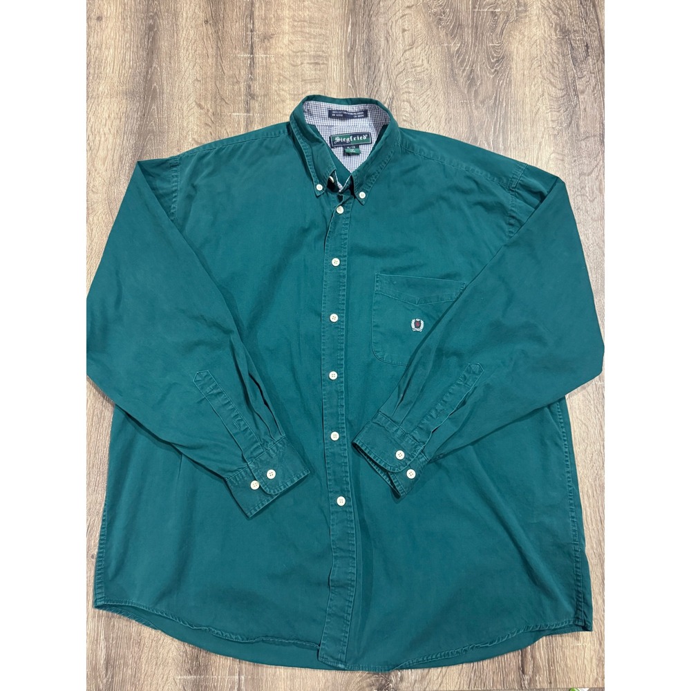 Siegfried Mens XL Forest Green Cotton Button Down Long Sleeve Crest Logo Shirt